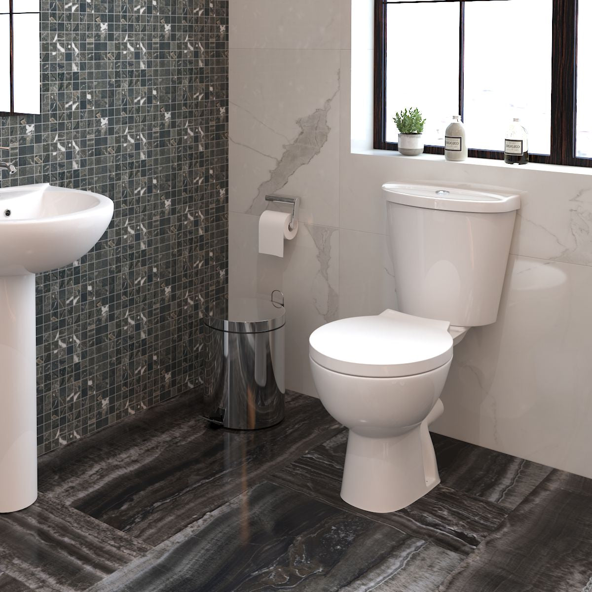 Basics Close Coupled Toilet with Soft Close Seat & Cistern - White
