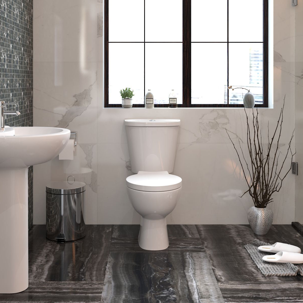 Basics Close Coupled Toilet with Soft Close Seat & Cistern - White