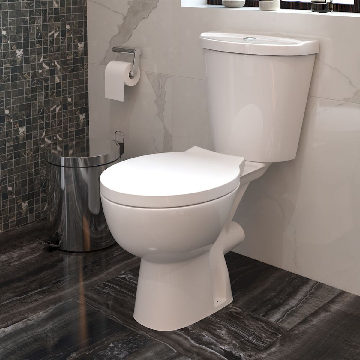 Basics Close Coupled Toilet with Soft Close Seat & Cistern - White