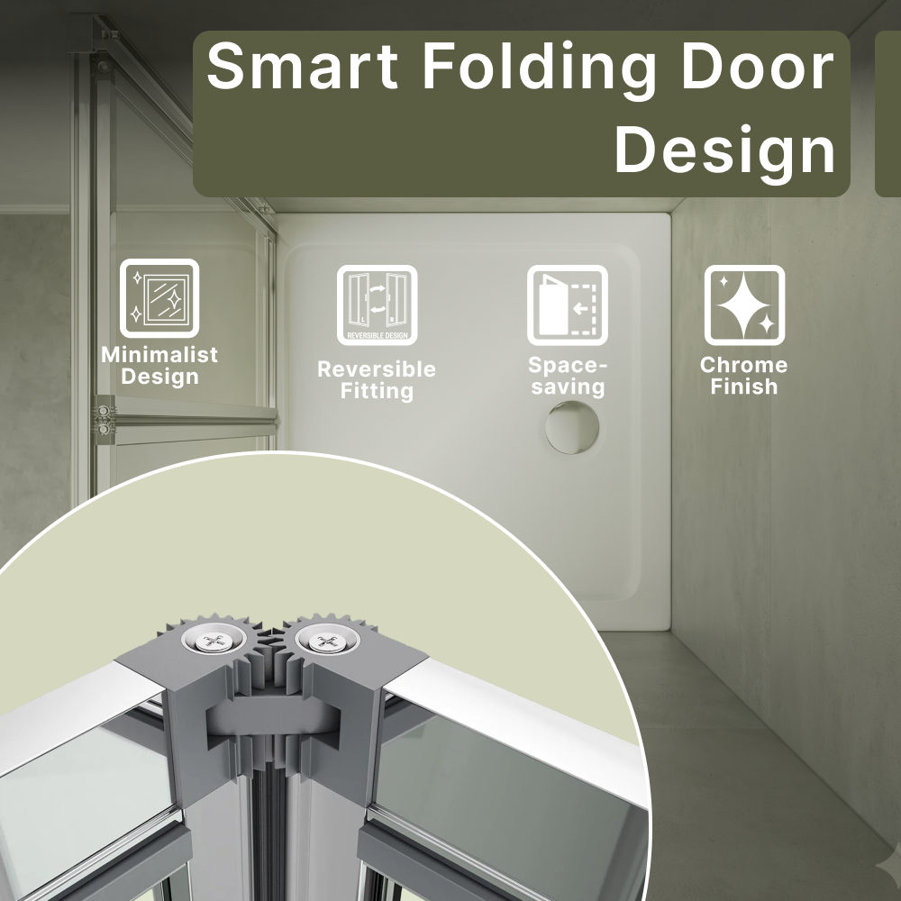iBathUK Solis 6mm Glass Recessed Bi Fold Shower Door - Chrome