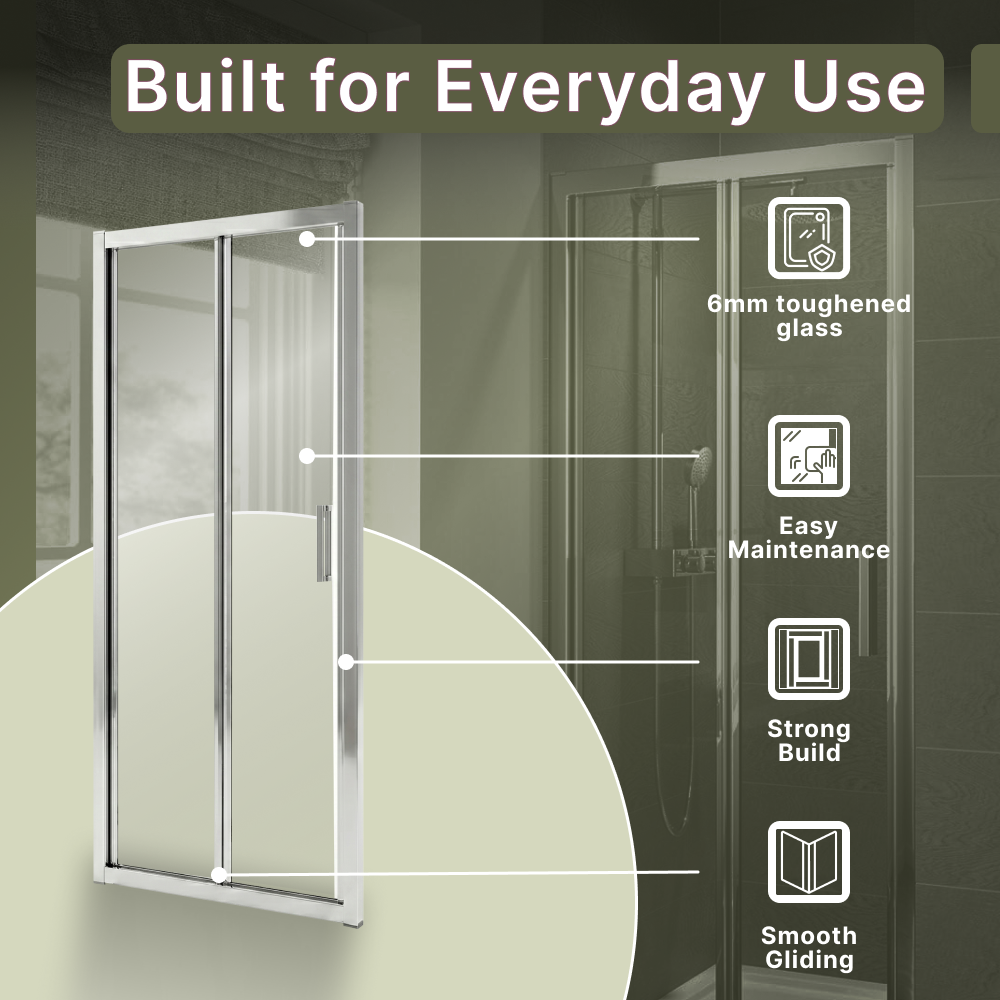 iBathUK Solis 6mm Glass Recessed Bi Fold Shower Door - Chrome