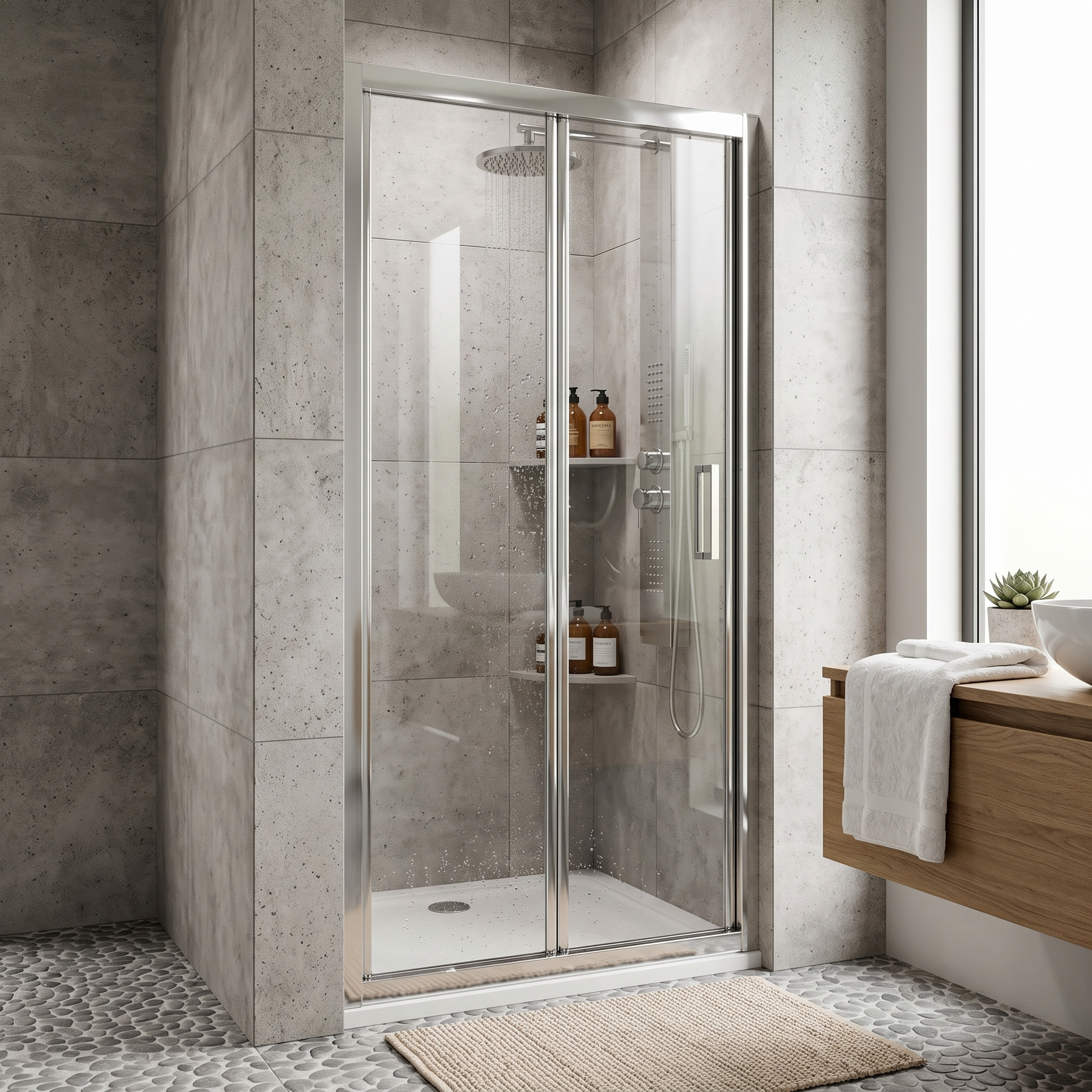 Solis 6mm Glass Recessed Bi Fold Shower Door - Chrome