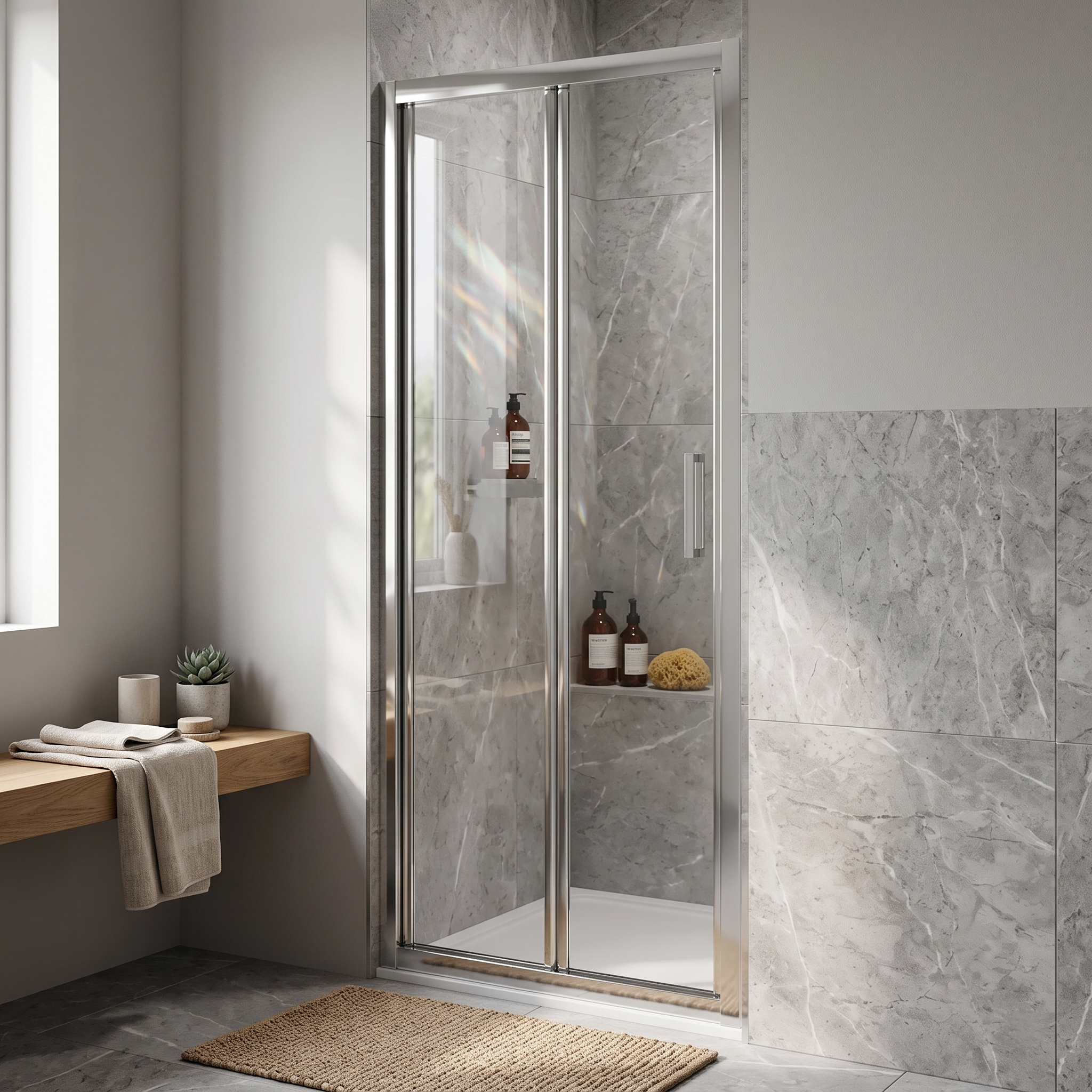 Solis 6mm Glass Recessed Bi Fold Shower Door - Chrome