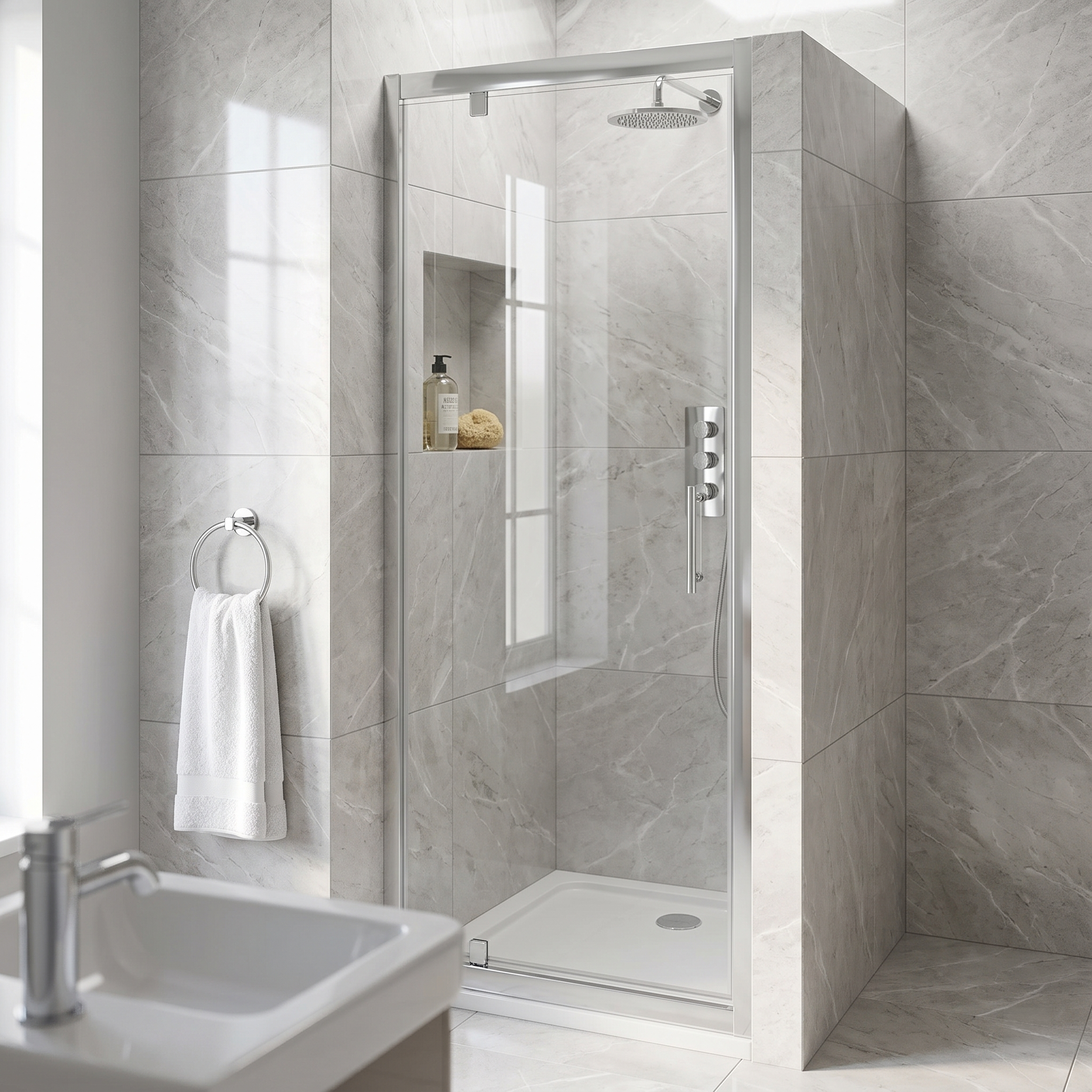 Solis 6mm Glass Recessed Pivot Shower Door - Chrome