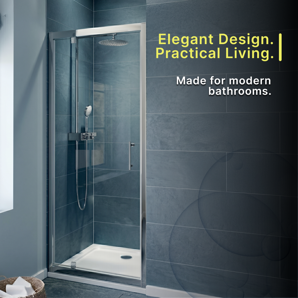 iBathUK Solis 6mm Glass Recessed Pivot Shower Door - Chrome