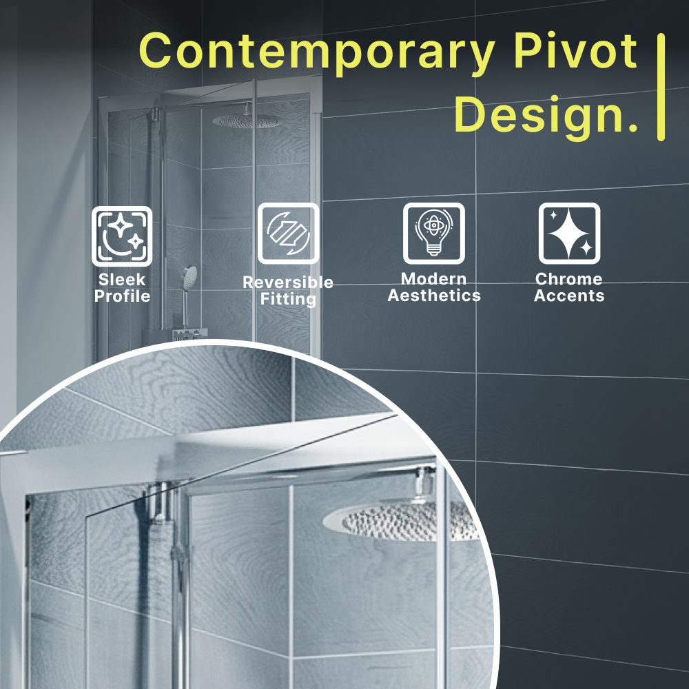 iBathUK Solis 6mm Glass Recessed Pivot Shower Door - Chrome