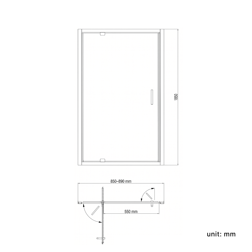 iBathUK Solis 6mm Glass Recessed Pivot Shower Door - Chrome
