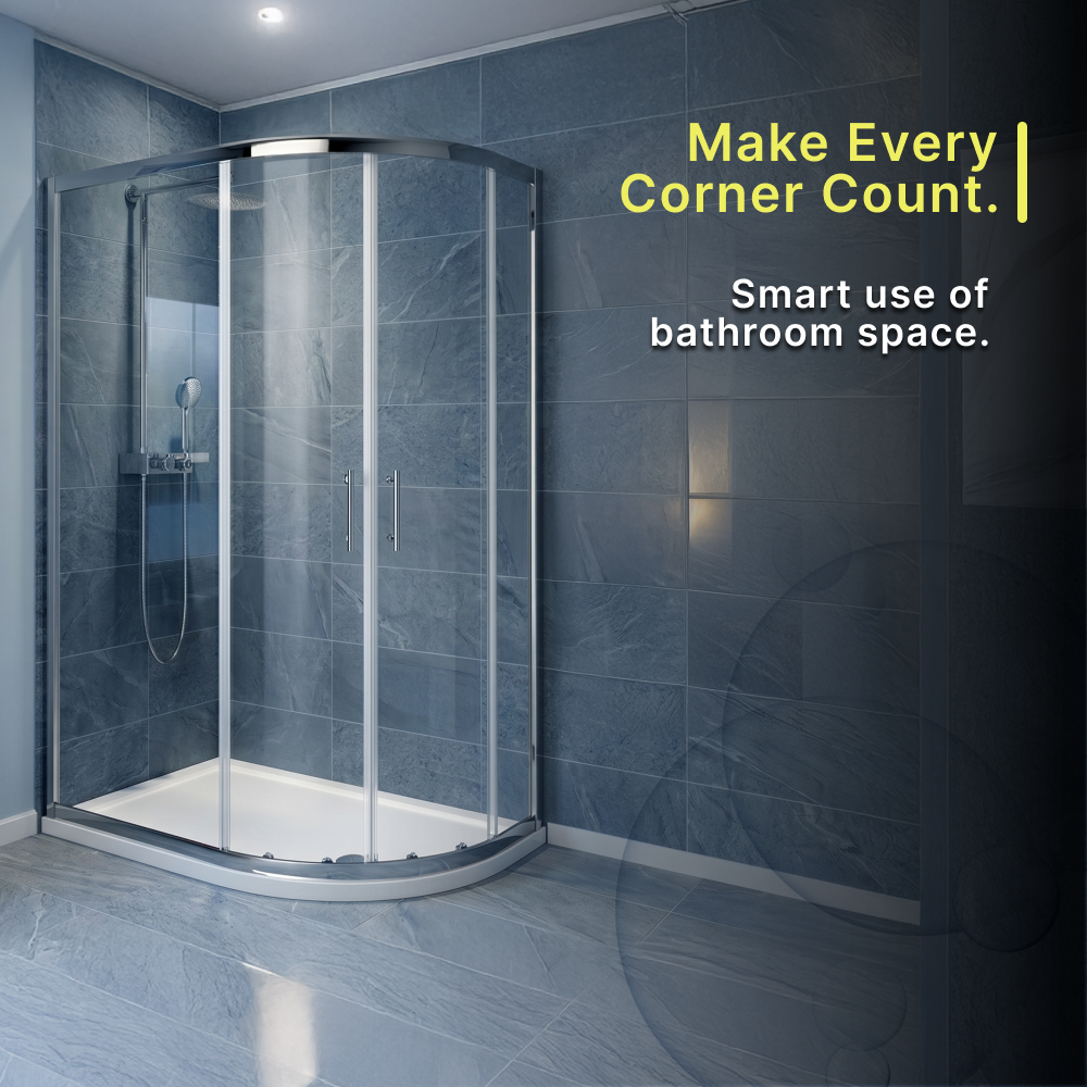 iBathUK Solis 6mm Glass Sliding Door Offset Quadrant Shower Enclosure - Chrome