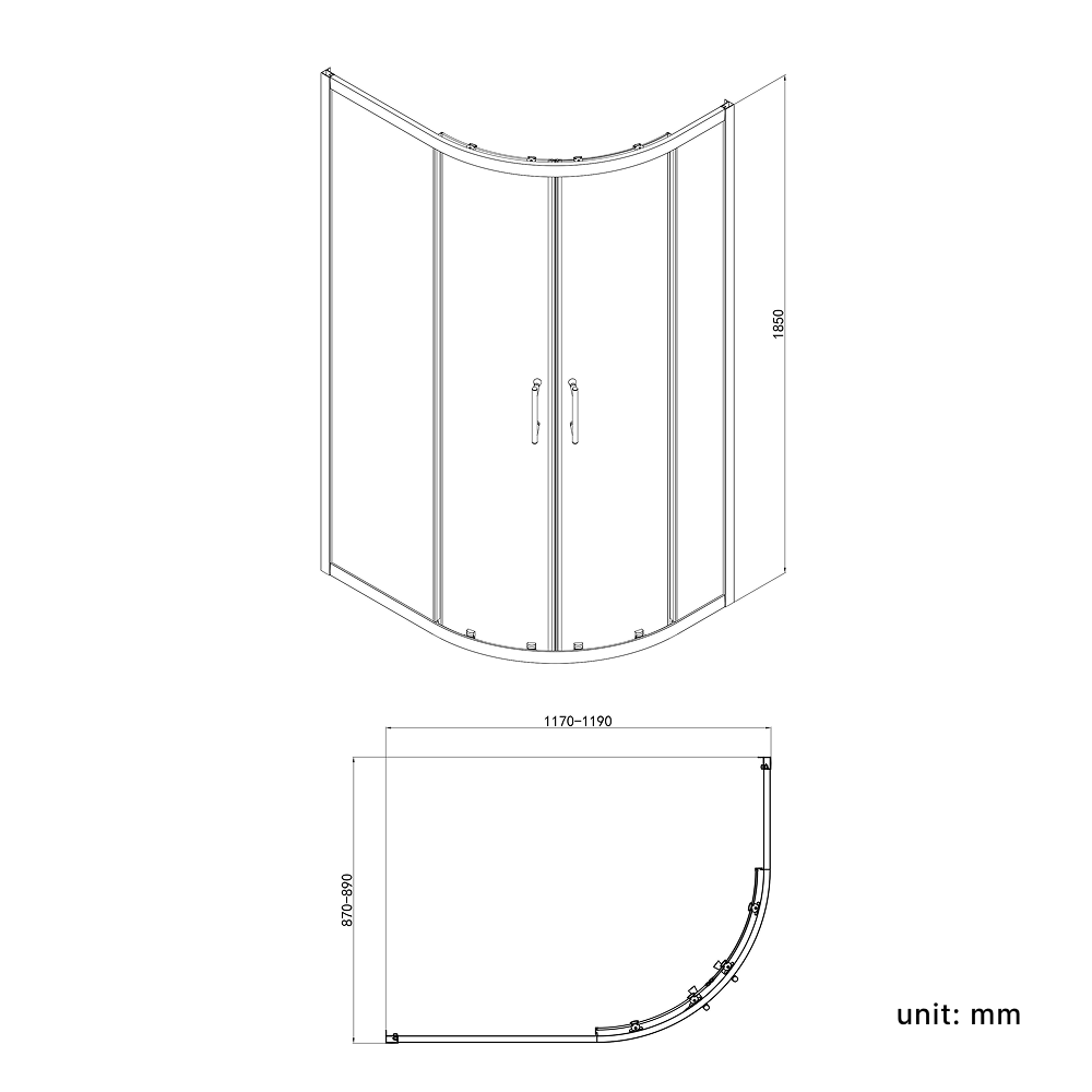 iBathUK Solis 6mm Glass Sliding Door Offset Quadrant Shower Enclosure - Chrome