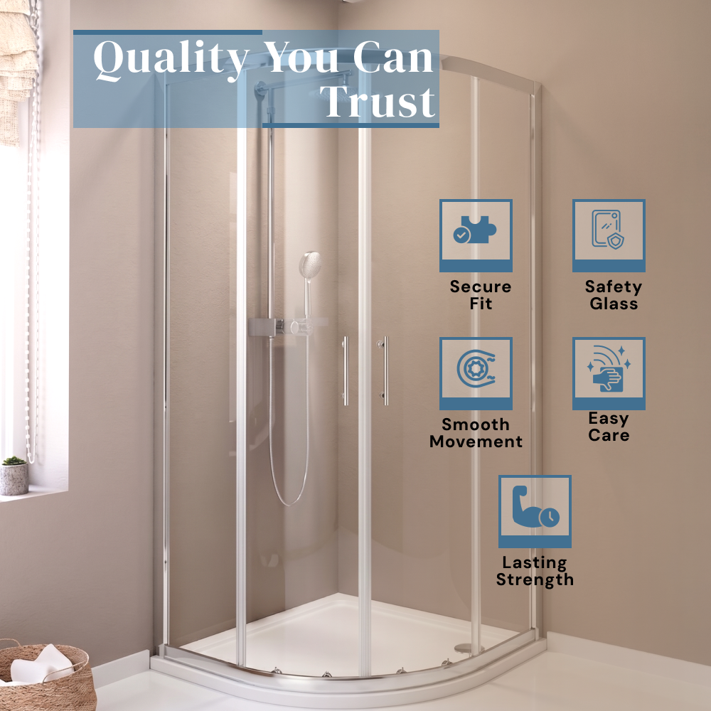 iBathUK Solis 6mm Glass Sliding Door Offset Quadrant Shower Enclosure - Chrome