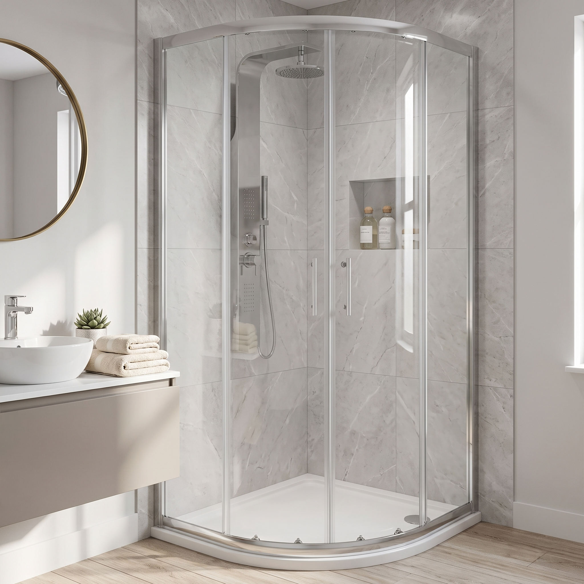 Solis 6mm Glass Sliding Door Quadrant Shower Enclosure - Chrome