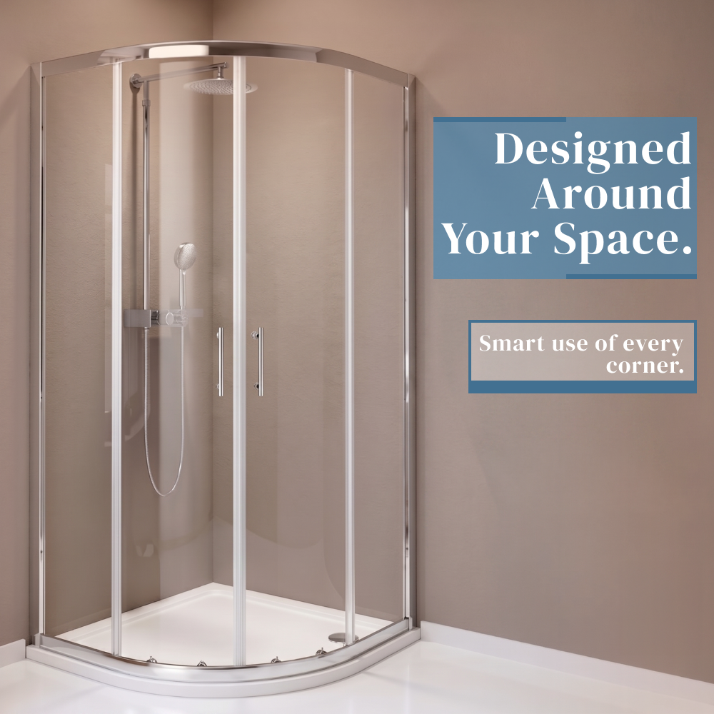 iBathUK Solis 6mm Glass Sliding Door Offset Quadrant Shower Enclosure - Chrome