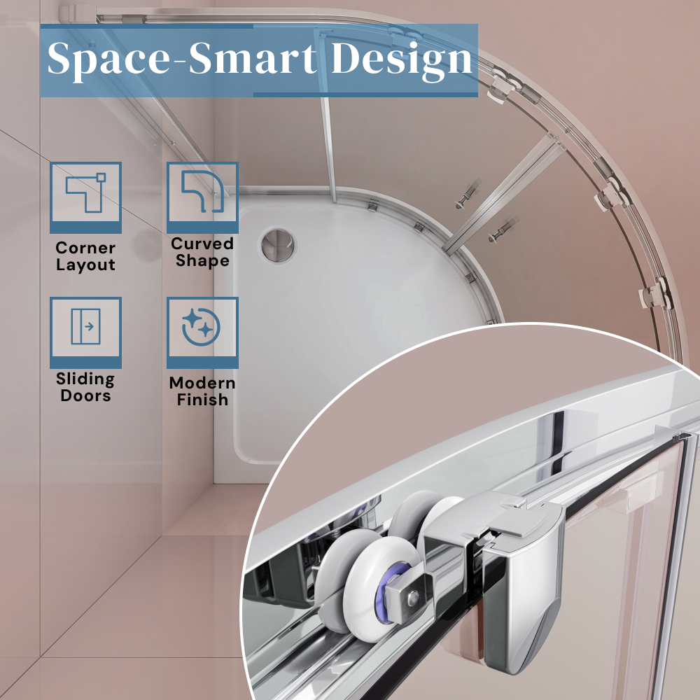 iBathUK Solis 6mm Glass Sliding Door Offset Quadrant Shower Enclosure - Chrome