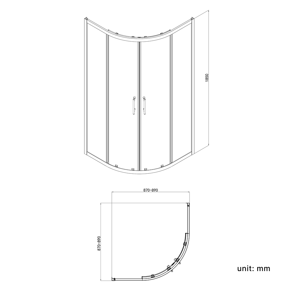 iBathUK Solis 6mm Glass Sliding Door Offset Quadrant Shower Enclosure - Chrome
