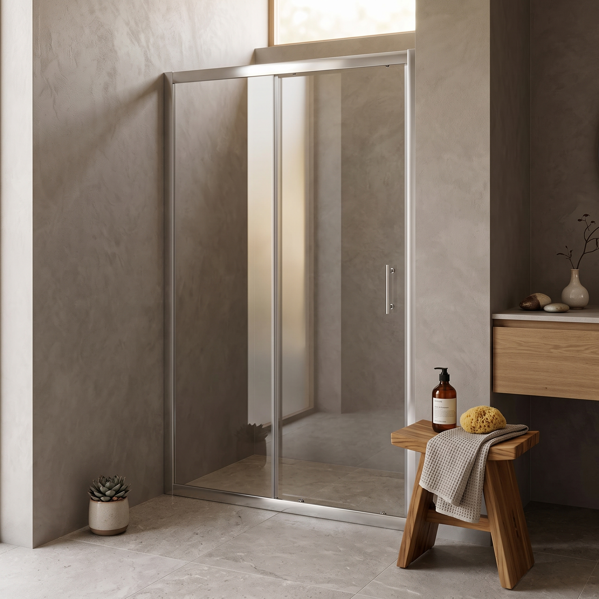 Solis 6mm Toughened Safety Glass Recessed Shower Sliding Door - Chrome