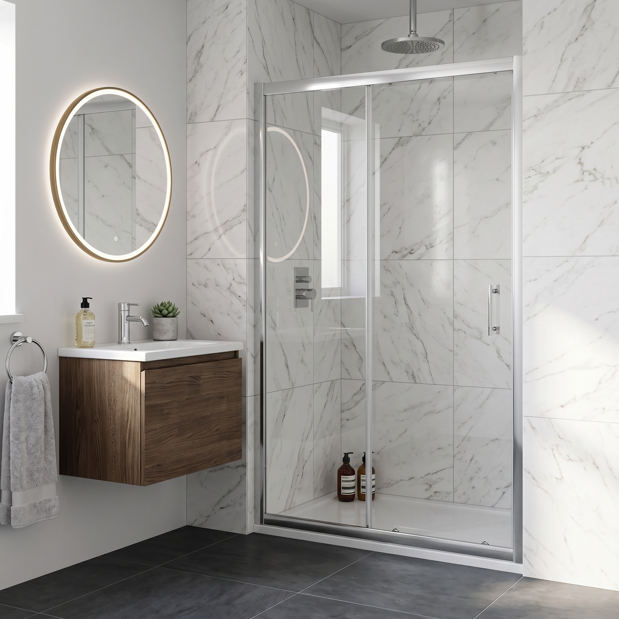 Solis 6mm Toughened Safety Glass Recessed Shower Sliding Door - Chrome