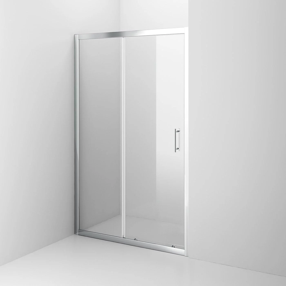 iBathUK Solis 6mm Toughened Safety Glass Recessed Shower Sliding Door - Chrome