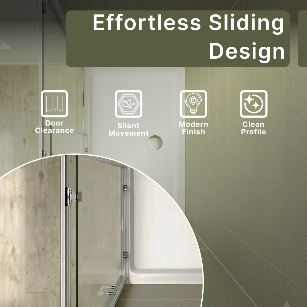 iBathUK Solis 6mm Toughened Safety Glass Recessed Shower Sliding Door - Chrome
