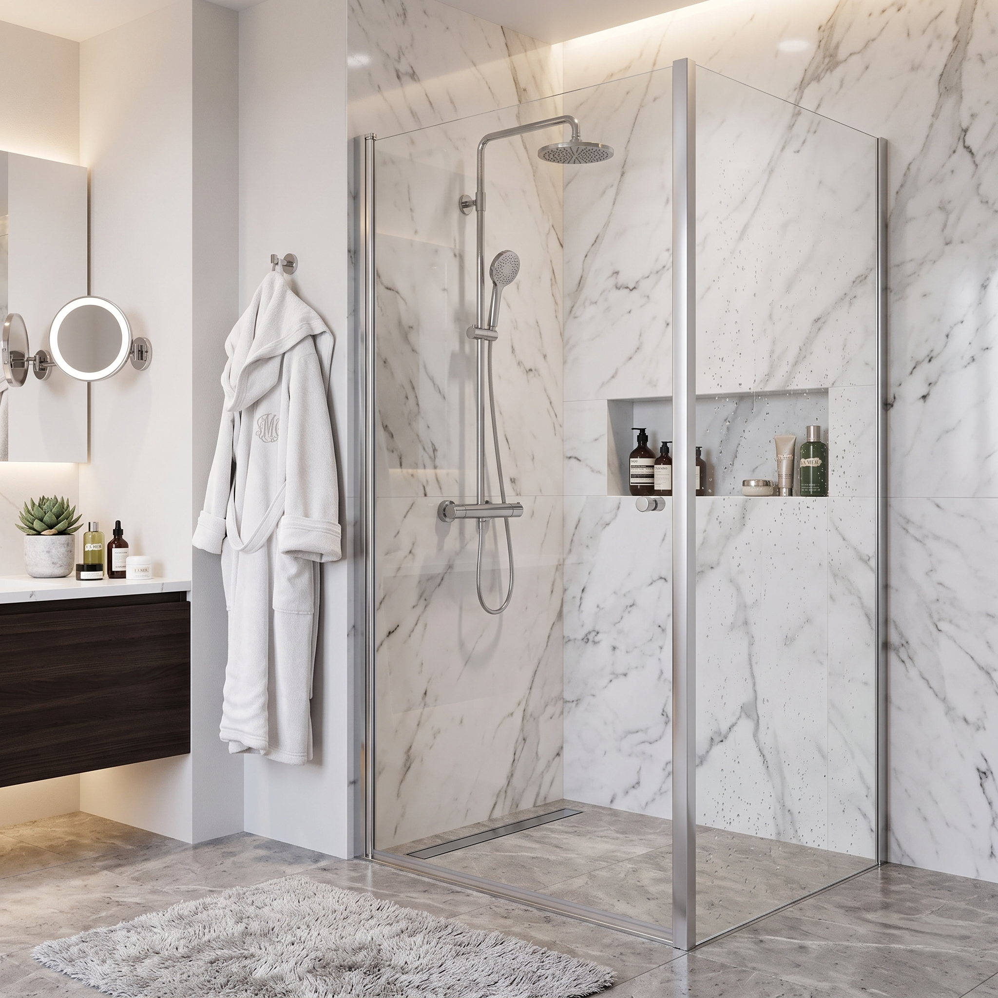 Solis, 6mm Toughened Glass Side Panel for Shower Door - Chrome