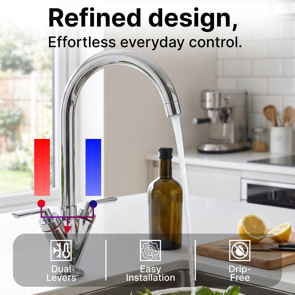 Oron Dual Lever Kitchen Sink Mixer Tap - Chrome