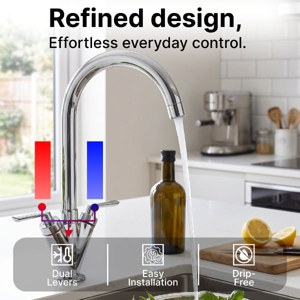 Oron Dual Lever Kitchen Sink Mixer Tap - Chrome