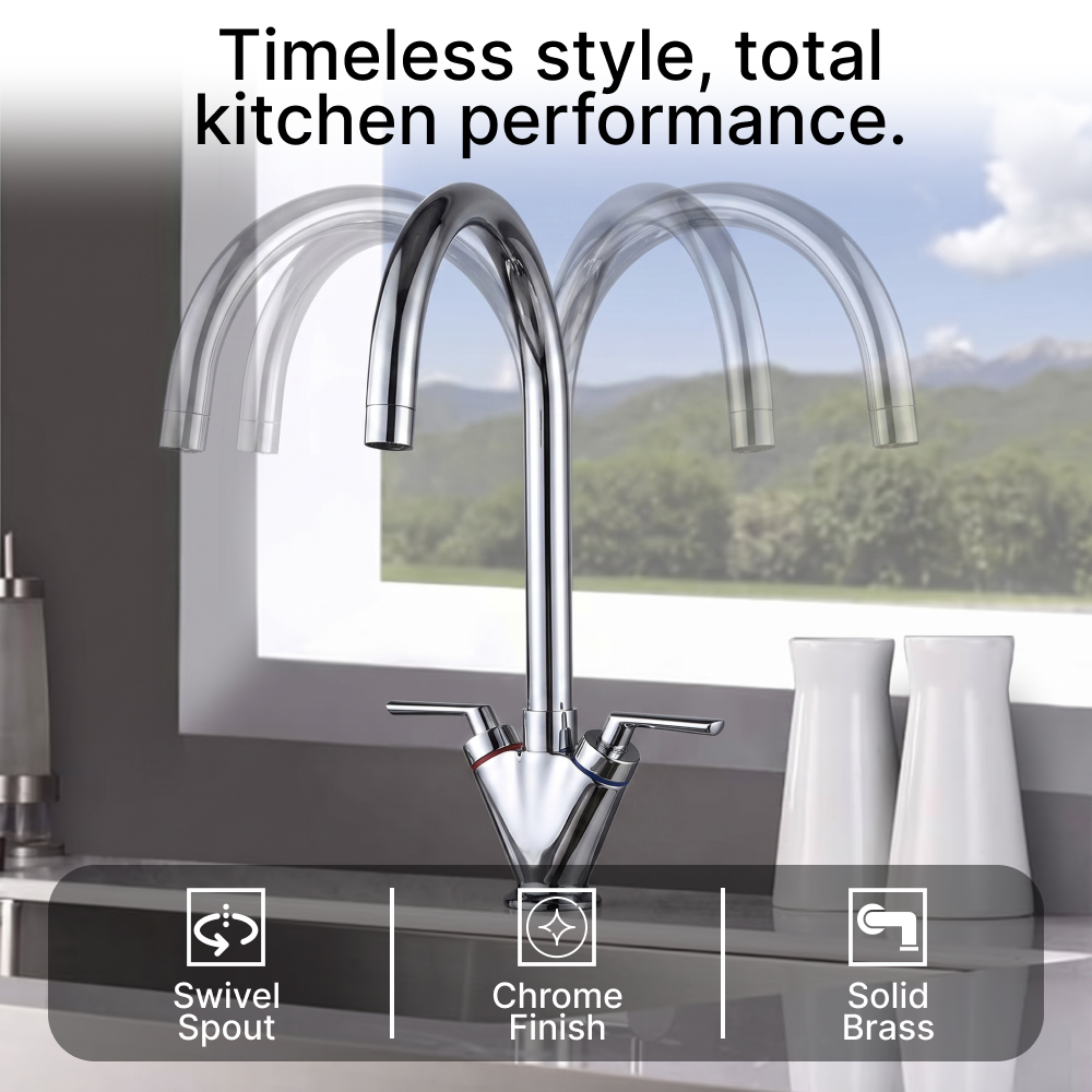 Oron Dual Lever Kitchen Sink Mixer Tap - Chrome
