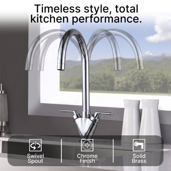Oron Dual Lever Kitchen Sink Mixer Tap - Chrome