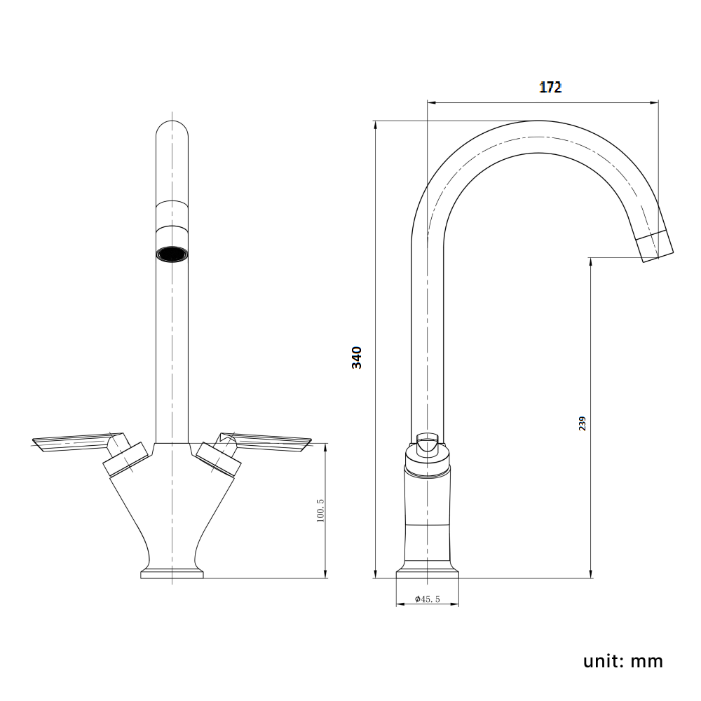 Oron Dual Lever Kitchen Sink Mixer Tap - Chrome