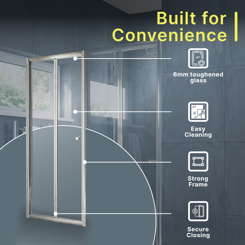 iBathUK Vesper 6mm Glass Bi-Fold Shower Door - Chrome