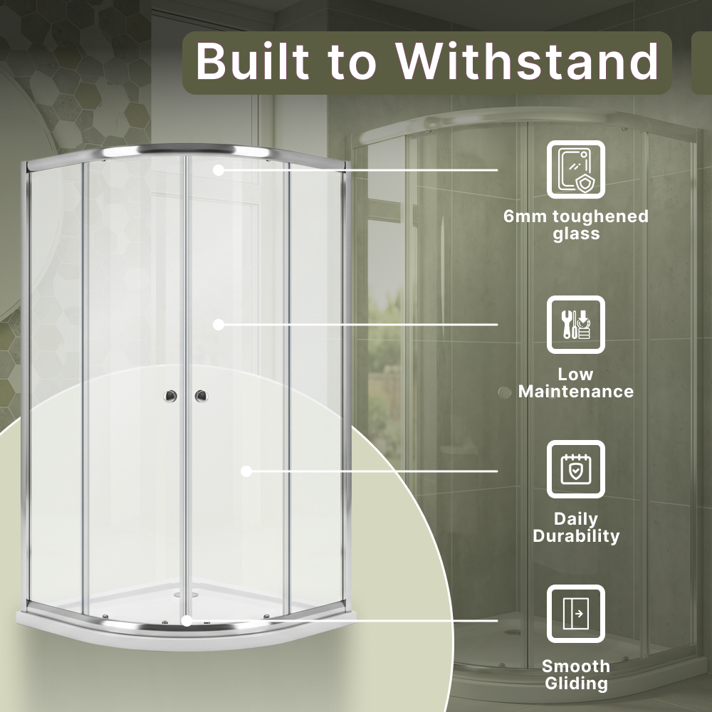 iBathUK Vesper 6mm Glass Sliding Door Quadrant Shower Enclosure - Chrome