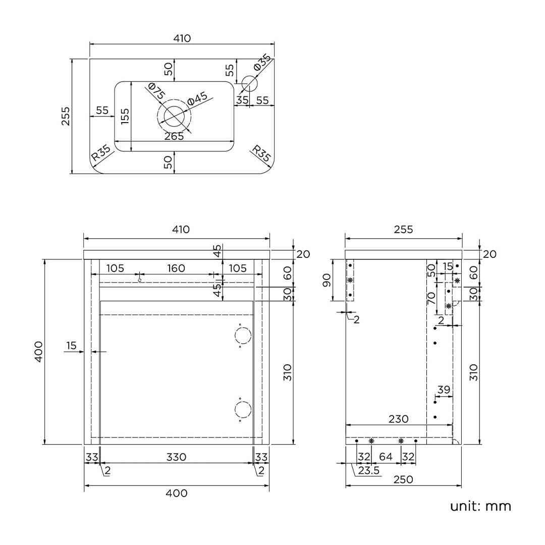 iBathUK Denver 400mm Wall Hung Cloakroom Vanity Unit with Basin