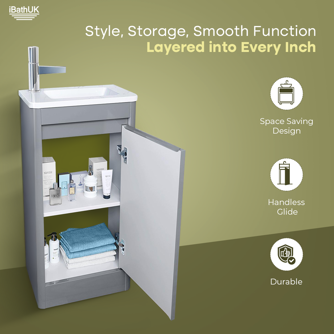 iBathUK Denver 400mm Floorstanding Cloakroom Vanity Unit with Basin