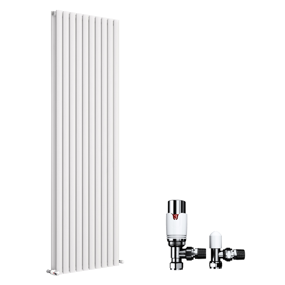 iBathUK Strata Vertical Radiators, Double Oval Panel Radiator White , Designer Radiators, Double Panel Radiators