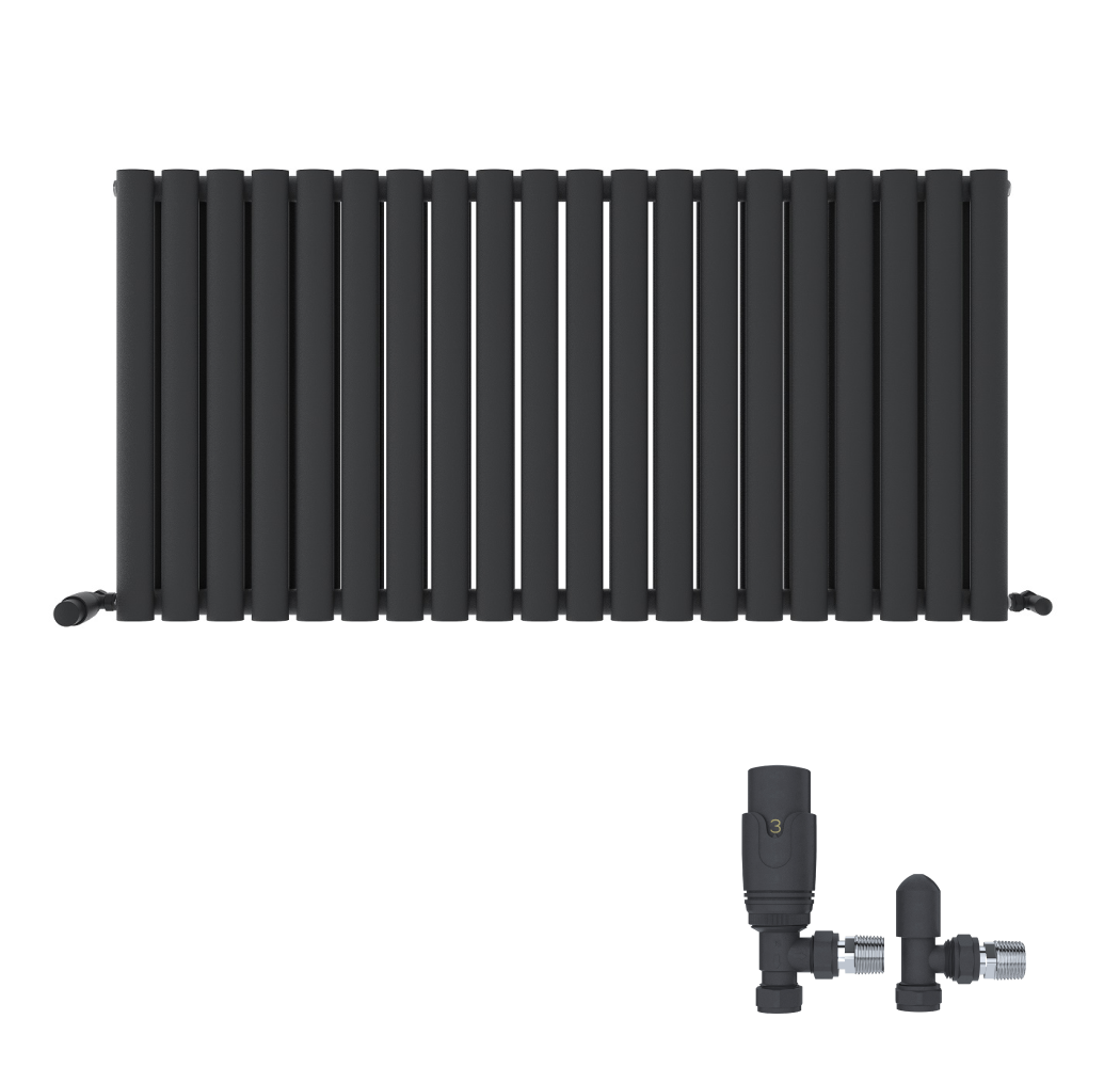 iBathUK Strata Horizontal Radiators, Double Oval Panel Radiator White , Designer Radiators, Double Panel Radiators