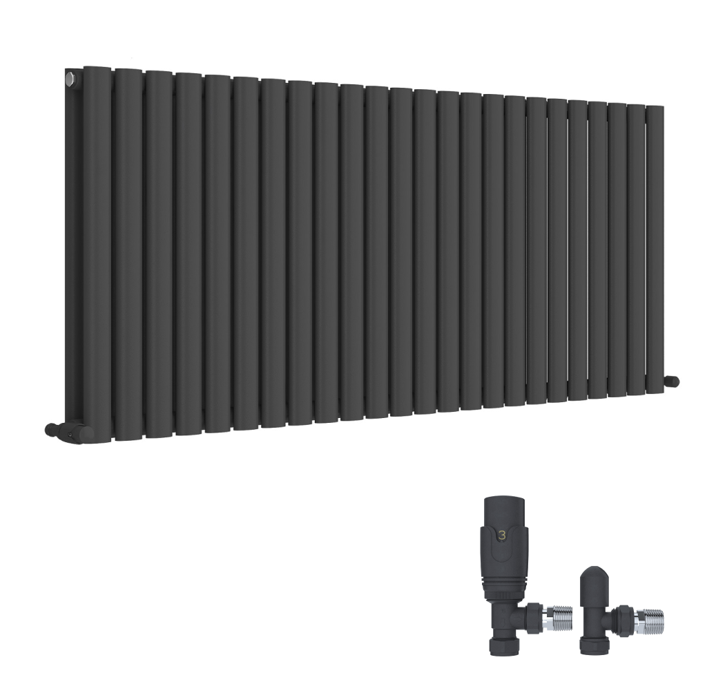 iBathUK Strata Horizontal Radiators, Double Oval Panel Radiator White , Designer Radiators, Double Panel Radiators