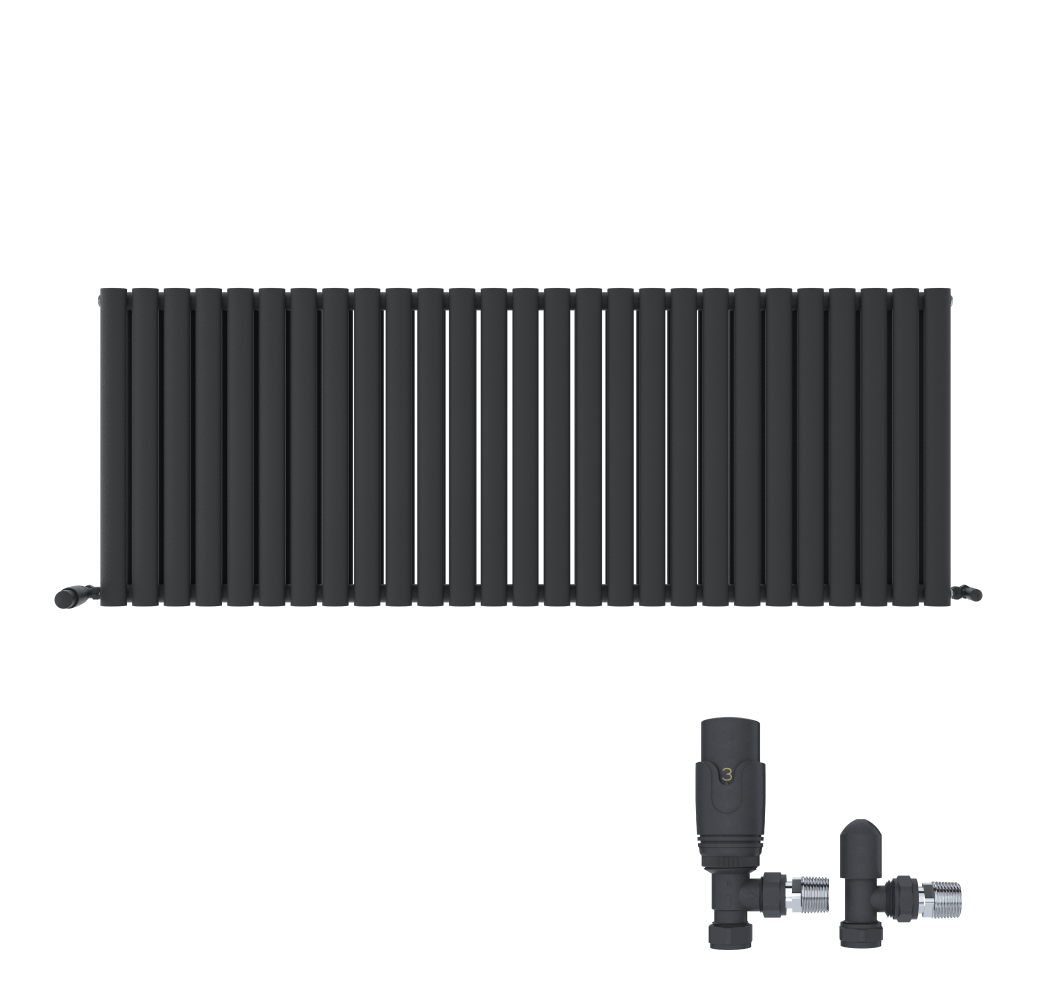 iBathUK Strata Horizontal Radiators, Double Oval Panel Radiator White , Designer Radiators, Double Panel Radiators