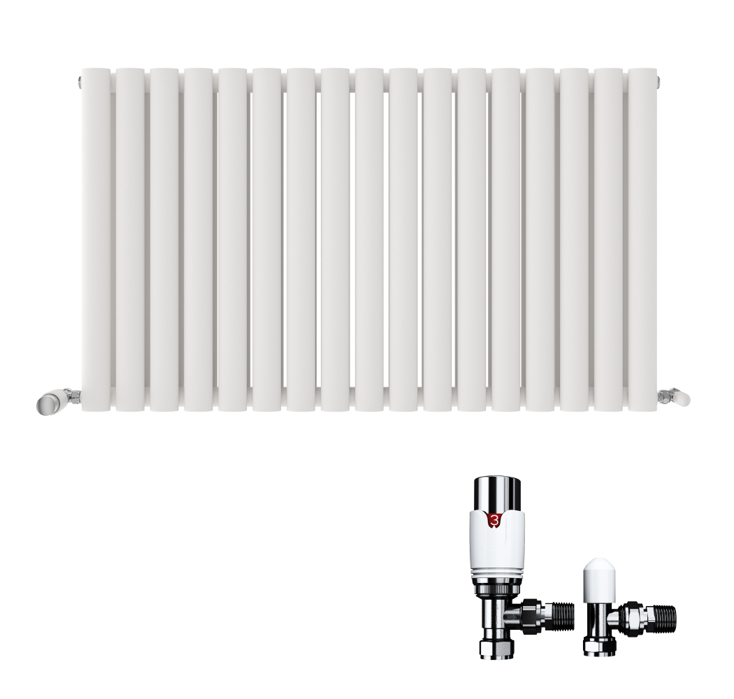 iBathUK Strata Horizontal Radiators, Double Oval Panel Radiator White , Designer Radiators, Double Panel Radiators