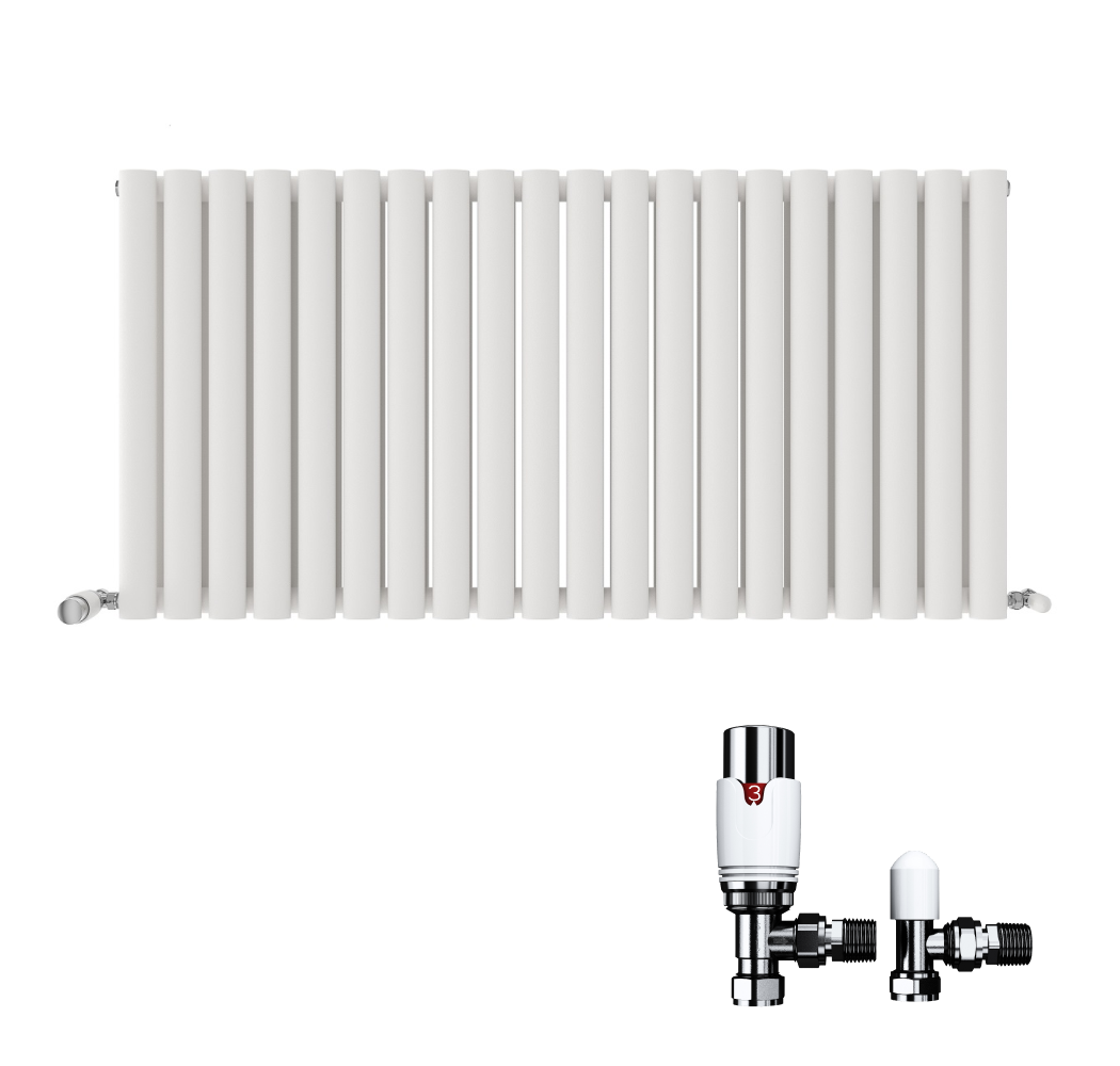 iBathUK Strata Horizontal Radiators, Double Oval Panel Radiator White , Designer Radiators, Double Panel Radiators