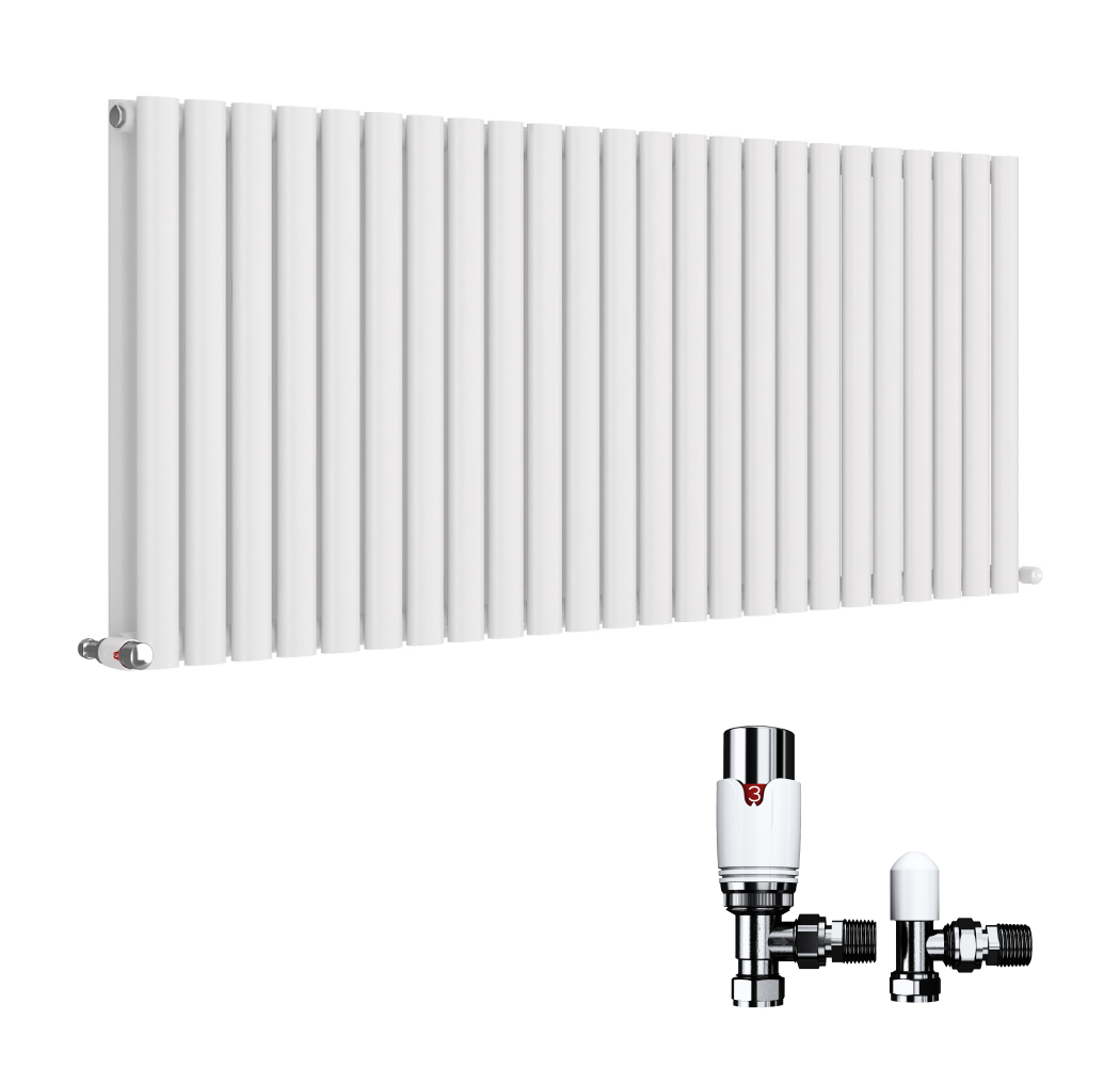 iBathUK Strata Horizontal Radiators, Double Oval Panel Radiator White , Designer Radiators, Double Panel Radiators