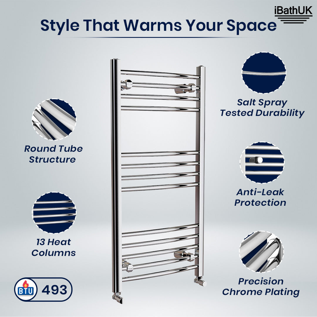iBathUK Zypher Curved Heated Towel Rail Bathroom Radiator - Chrome