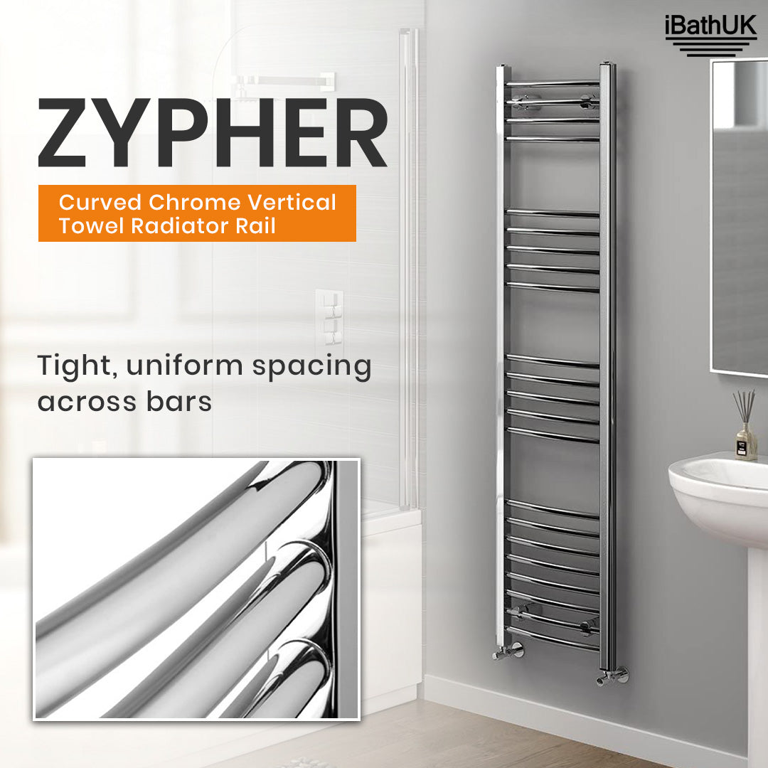iBathUK Zypher Curved Heated Towel Rail Bathroom Radiator - Chrome