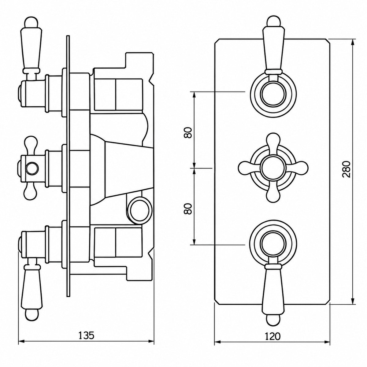 Period Thermostatic 2 Outlet Concealed Shower Valve - Chrome