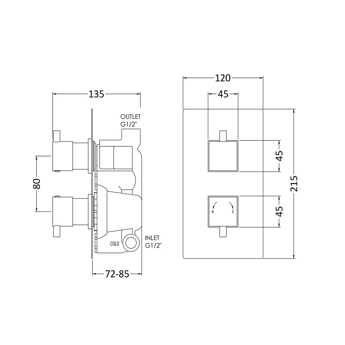 Knurl 1 Outlet Concealed Shower Valve - Chrome