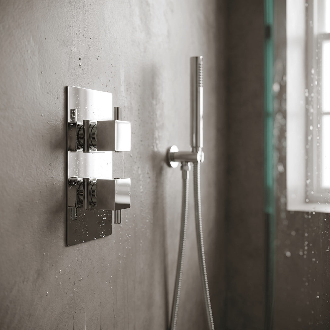 Knurl 2 Outlet Vertical Concealed Shower Valve With Diverter - Chrome