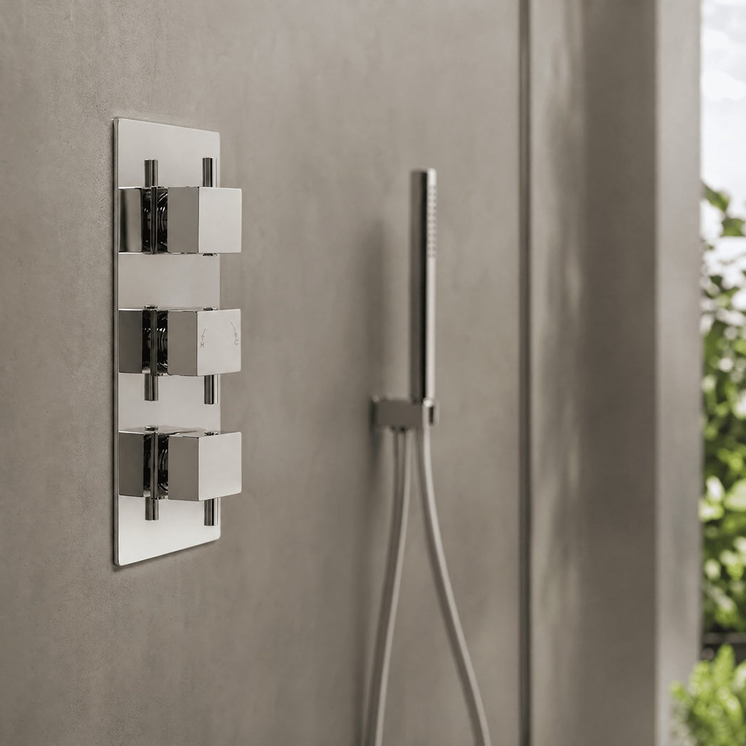 Knurl 3 Outlet Thermostatic Concealed Shower Valve With Diverter - Chrome