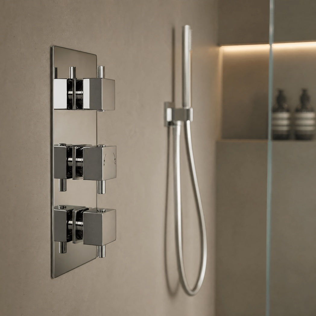 Knurl 3 Outlet Thermostatic Concealed Shower Valve With Diverter - Chrome