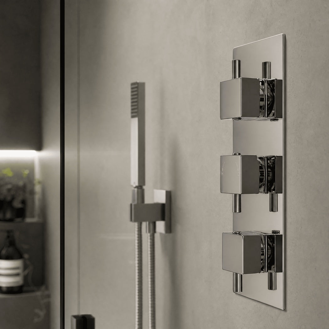 Knurl 3 Outlet Thermostatic Concealed Shower Valve With Diverter - Chrome