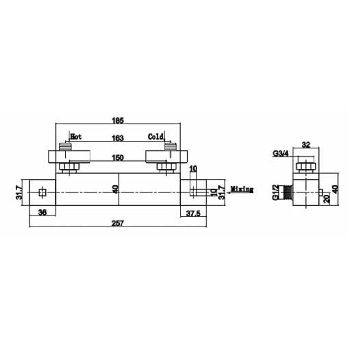 Atlas Thermostatic Bar Shower Valve - 257mm