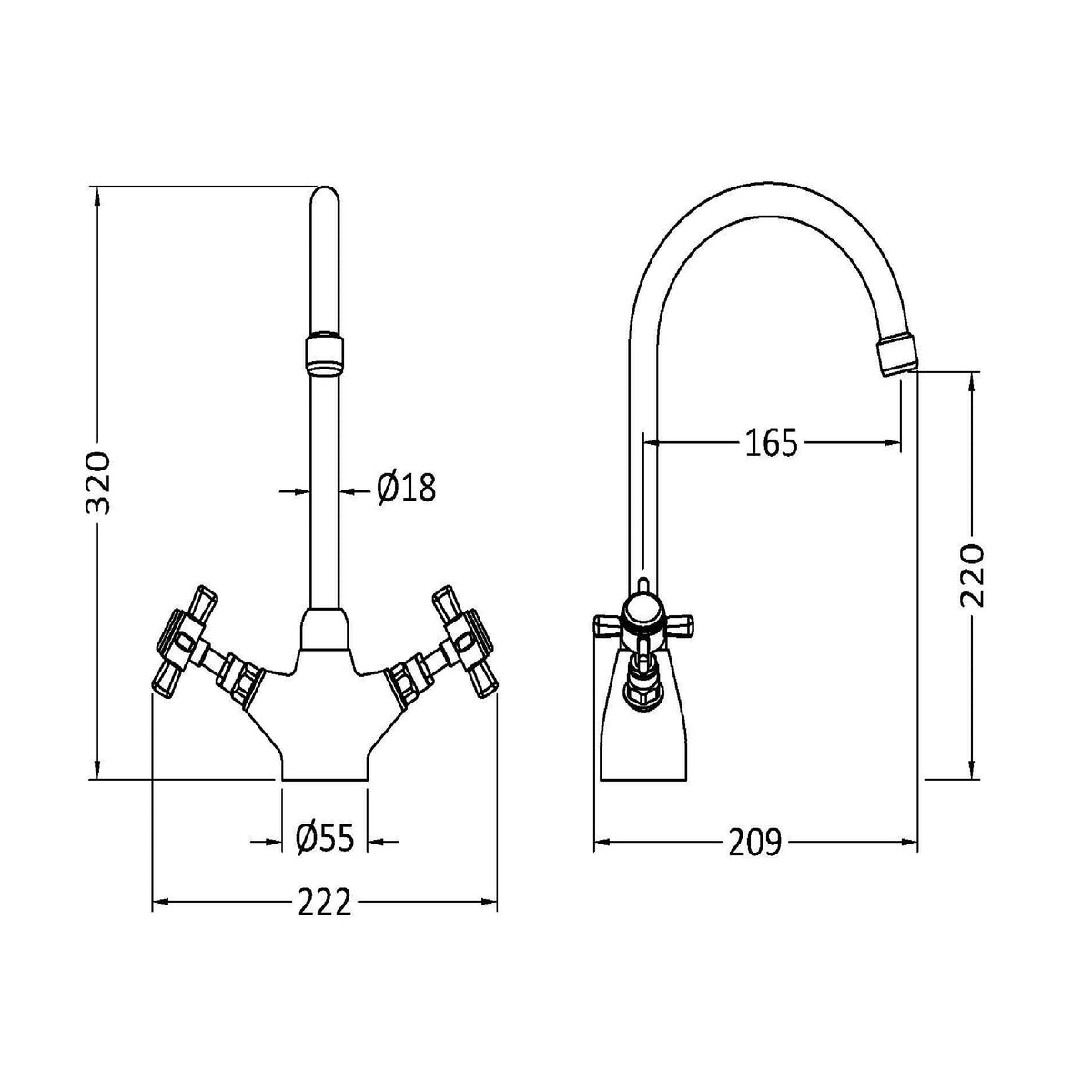 Astor Traditional Mono Dual Handle Kitchen Sink Mixer Tap