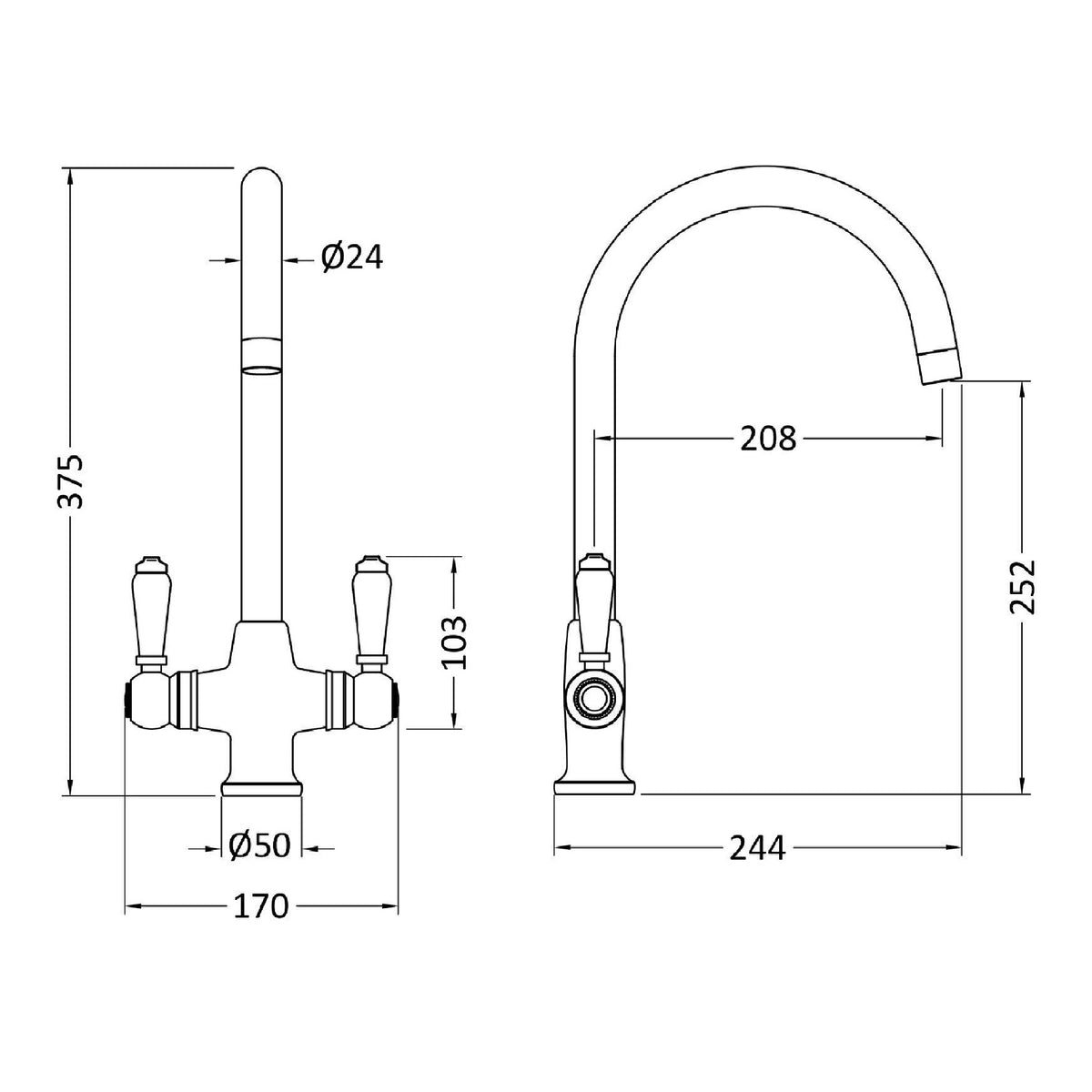 Radio Traditional Mono Dual Handle Kitchen Sink Mixer Tap